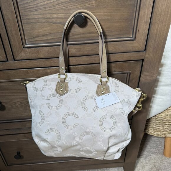 Coach Ashley Dotted Op Art Satchel — Khaki/Taupe & Cream NWT - Picture 6 of 10